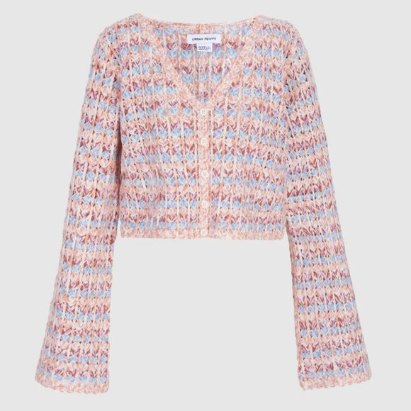 NEW Striped Button Up Crop Knit Sweater Cardigan - Picture 3 of 4